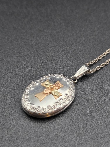 Collana medaglione preghiera croce oro sterling 10 carati vintage Christian Coleman Co. - Foto 3 di 19