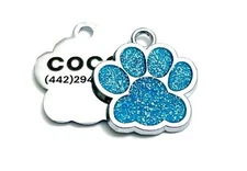 Stainless Steel LIGHT BLUE PAW CUSTOM LASER PERSONALIZED PET DOG CAT NAME TAG ID
