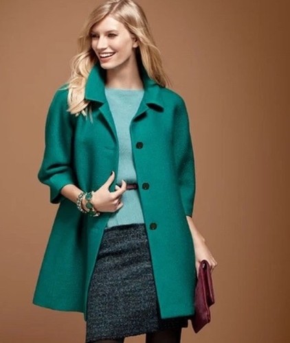 Ann Taylor Pea Mantel Damen mittellang grün Wollmischung 3/4 Arm Größe XS
