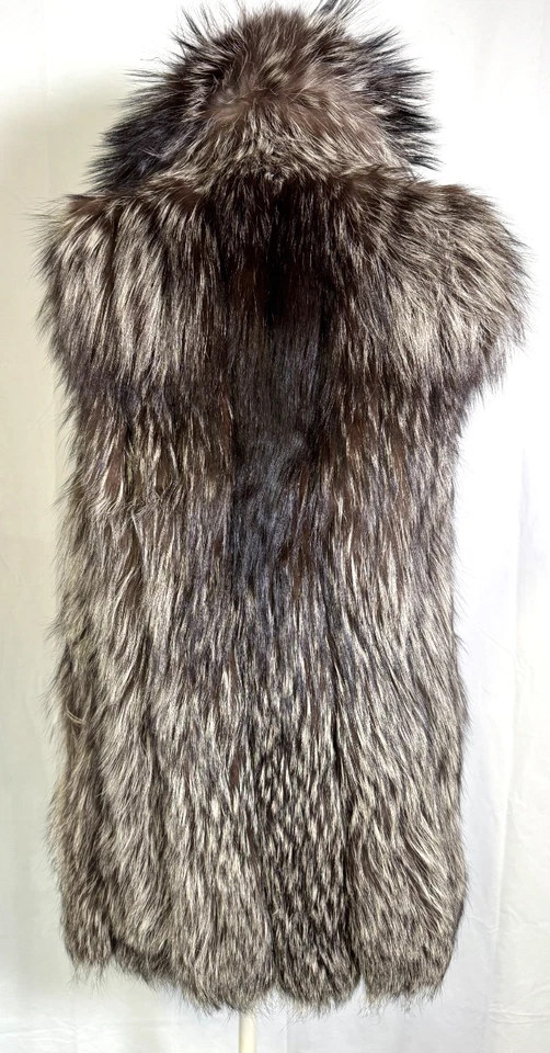 Chaleco Vintage Genuino Lujoso Plateado Negro Piel de Zorro Bolsillos Talla M Hecho en Canadá Foto 4 de 4