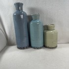 Inspired By Nature Farmhouse Style Vase Set 3 Blue Green Gray W/ Crackle Glaze