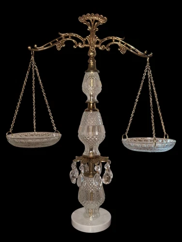 Scales Of Justice Leaded Crystal Brass Marble Prisms Austria Germany Grapes 23"