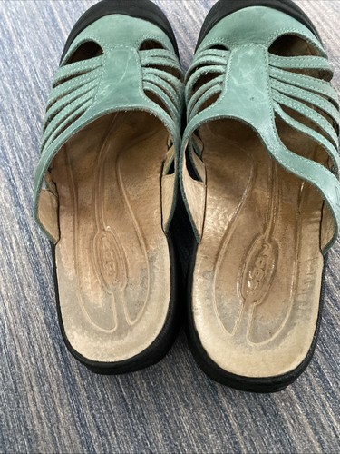 Women Keen 7.5 Sandals Trail Outdoors Slip-On Shoes Green 0109 Rubber Leather - Picture 3 of 11