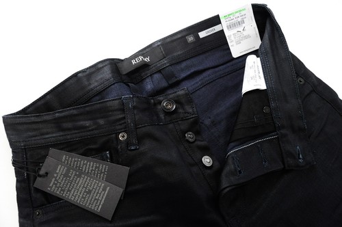 REPLAY Men's Grover Jeans W30 L34 Straight Fit Waxed Stretch Blue Denim - Picture 4 of 11