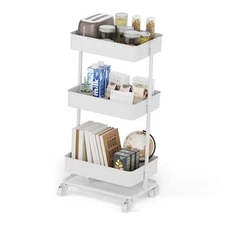 3 Tier Modern Metal Rolling Tool Cart with Silent 17.72×12.40×35.04 inch White