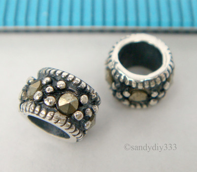 1x STERLING SILVER FLOWER MARCASITE STONE SEPARATOR SPACER BEAD 19mm #2291 1x STERLING SILVER FLOWER MARCASITE STONE SEPARATOR SPACER BEAD 19mm #2291