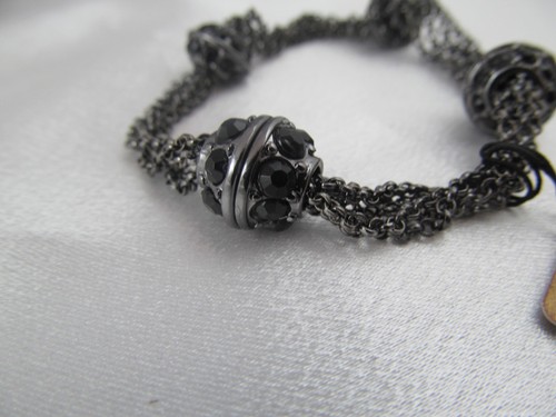 NWT MONET GUN METAL BLACK Onyx look FACETED STONE STATEMENT BRACELET, Magnetic - Picture 3 of 6