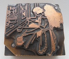 Vintage Printing Letterpress Printers Block Looks Like a Lady Working In Kitchen