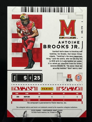 Boleto universitario Antoine Brooks Jr 2020 Contenders Picks novato automático #179 terps radiocontrol - Imagen 2 de 2