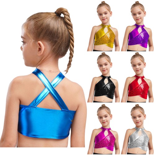 Kids Girls Blouse Competition Crop Top Jazz T-shirt Stage Vest Ballet Tops Show - Picture 2 of 54