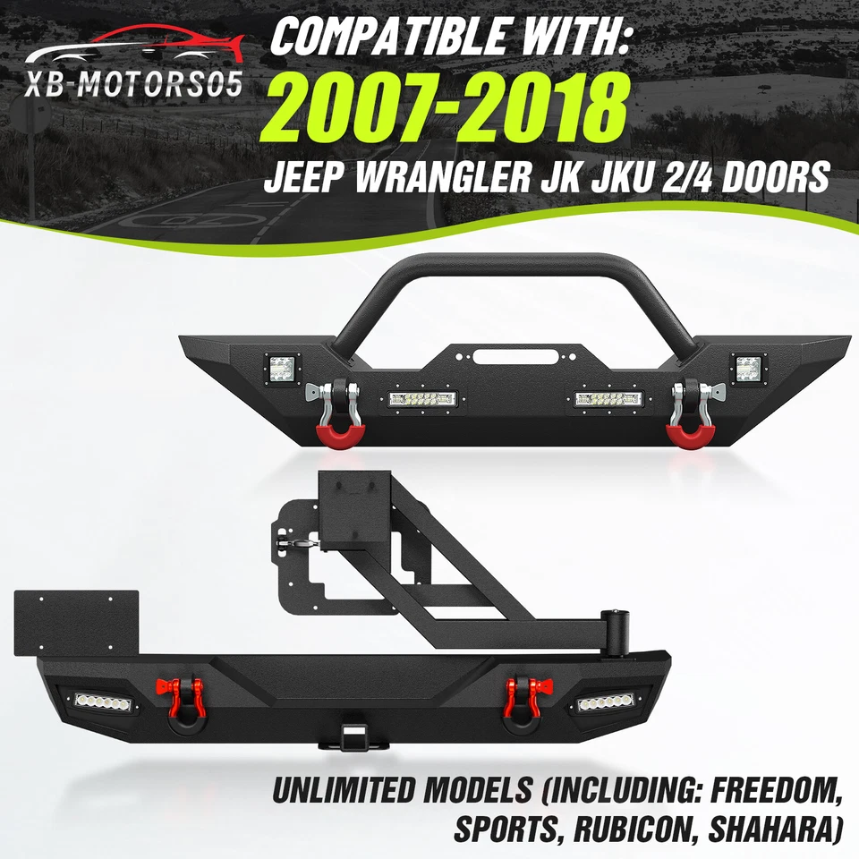 Front/Rear Bumper for 07-2018 Jeep Wrangler JK JKU Unlimited 2/4 Drs +LED Lights Foto 2 de 4