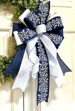 10" CHRISTMAS NAVY with BERRIES BOW for DOOR WREATH SWAG GARLAND MAIL # 147-B fd