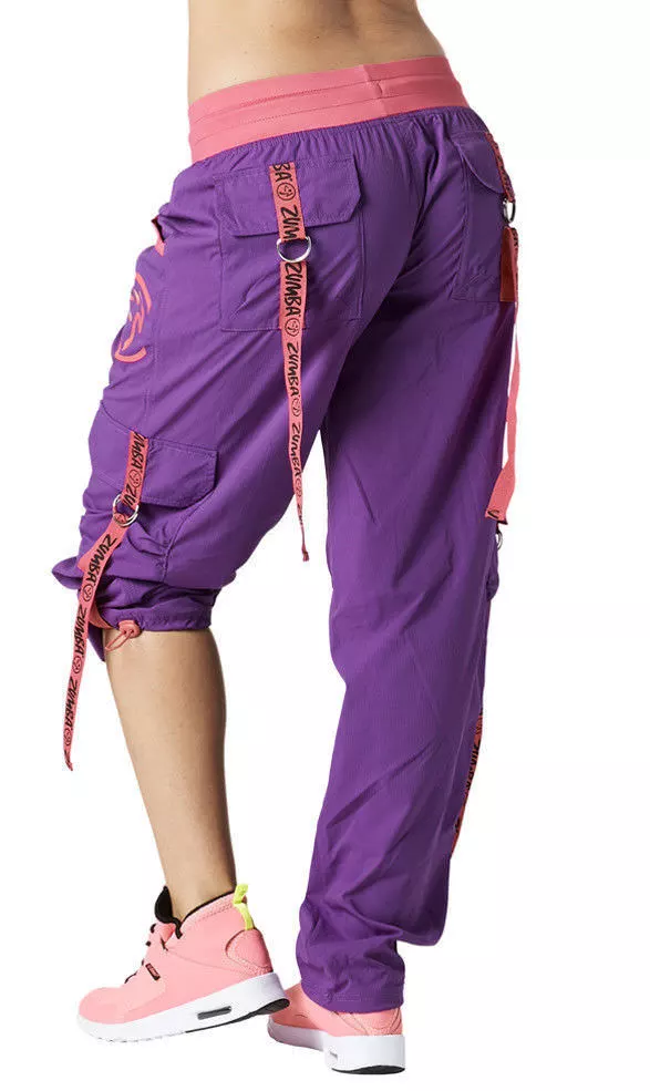 Authentic New Zumba Throwback Electro Cargo Pants ~ Perfect Purple ~ XS ~  NWT