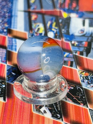 Blue Opal Red & White Pinstriped MCR Peltier Rainbo Vintage Marbles 0.629” - Picture 9 of 12