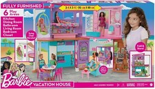 Barbie Casa Malibú Casa de muñecas plegable 2 pisos con 6 habitaciones y muebles