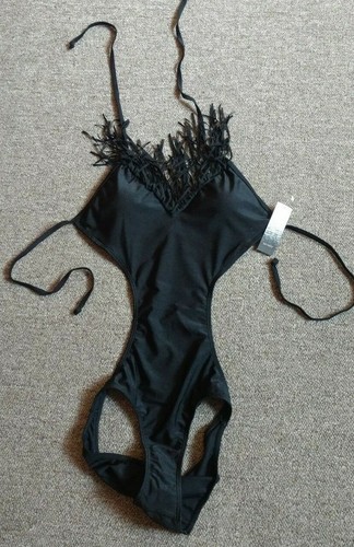 Kensie Womens One Piece Swimsuit Size XS Black Fringes Backless Retails $88.00 - Picture 5 of 10