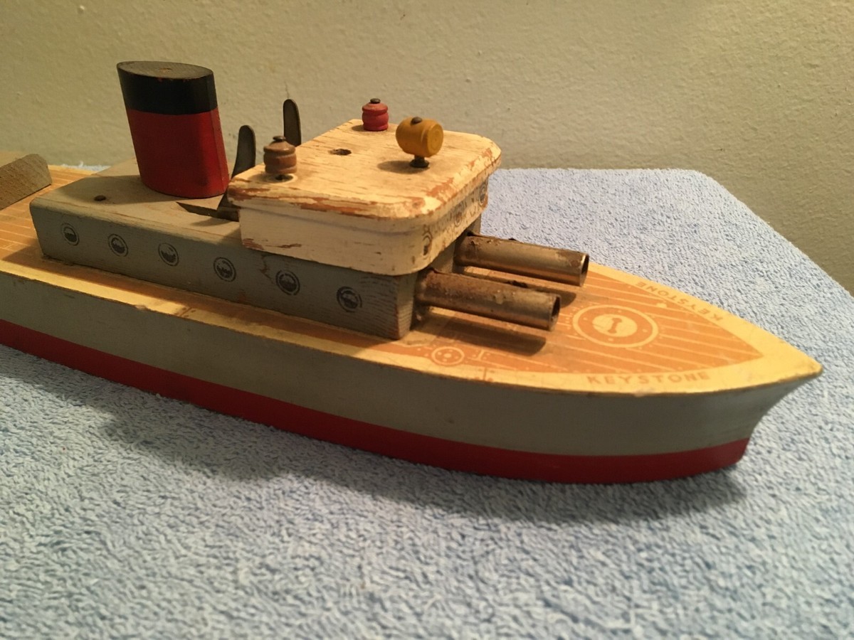 ANTIQUE 1940 s KEYSTONE WOODEN U.S. NAVY ROCKET SHIP WOOD TOY BOAT U S MILITARY