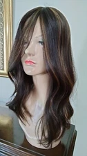 RUSSIAN HAIR TOPPER 19" LONG BROWN HIGHLIGHT SILKTOP 8"x8" FREE PARTING