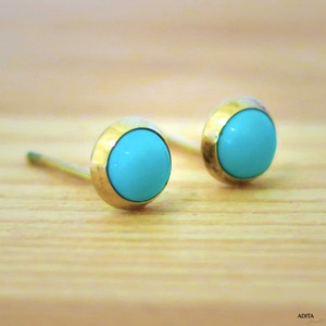 14K-Solid-Yellow-Gold-Round-4mm-Turquoise-Stud-Earrings-Holiday-Sale