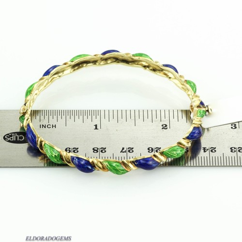 ANTIQUE UNIQUE HANDMADE ENAMEL BANGLE BRACELET 26 GRAM SOLID 18K YELLOW GOLD - Picture 8 of 9
