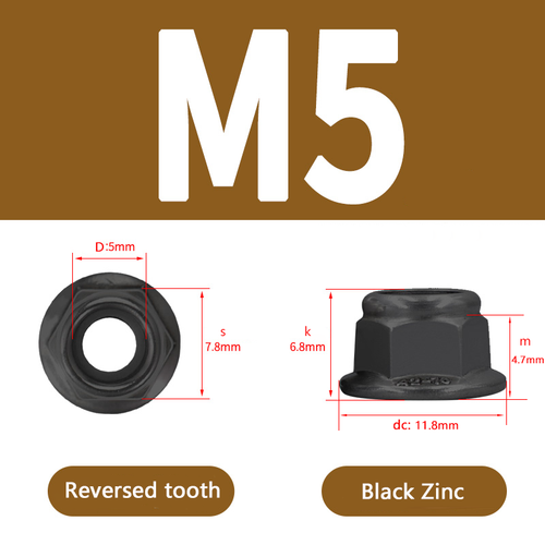 Tuerca hexagonal métrica con inserción de nailon de zinc blanco y negro con brida izquierda M5 - Imagen 3 de 11