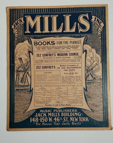VTG JACK MILLS MUSIC PUBLISHERS. WINDMILL SHEET MUSIC COVER. MISC FOLDERS - Picture 2 of 3