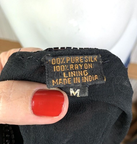 Blusa sudadera vintage de seda pura adornada con 10 12 cuentas para damas de la década de 1980 - Imagen 14 de 14
