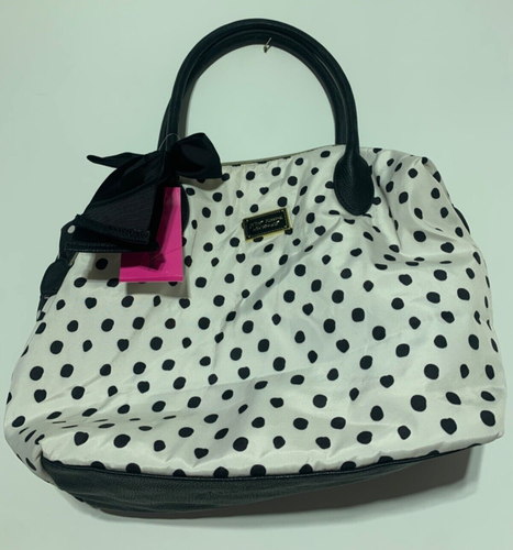 Betsey Johnson Black and White Polka Dot Nylon Tote and Matching Zippered Bag