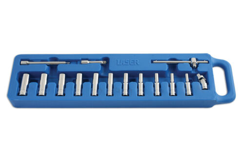 Laser Tools Metric Deep Socket Set 1/4"D 15pc Single Hex From 4mm to 13mm 0032