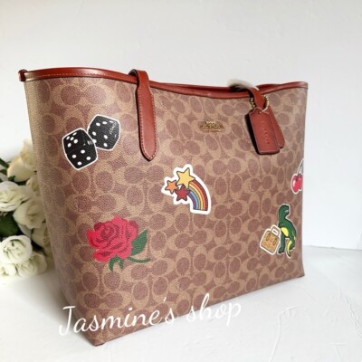 NWT Coach City Tote Bag In Signature Canvas With Sticker