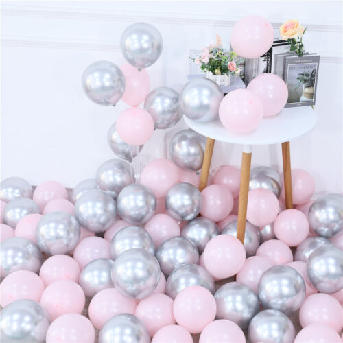 20PCS Chrome Silver Metallic Balloons Pink Macaron Balloon SET Party Decor weddi - Picture 4 of 5