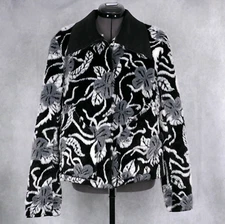 Linda Lundstrom Reversible Soft Faux Fur Floral Toggle Suede Jacket Women's sz 6
