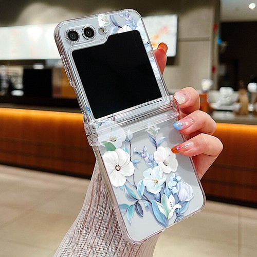 For Samsung Z Flip6 Flip5 7 4 3 Floral Pattern Shockproof Phone Case Clear Cover - Picture 20 of 22