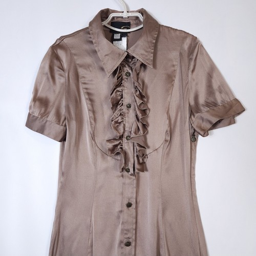 Abito camicia seta Just Cavalli raso volant elasticizzato midi taglia 40/S - Foto 6 di 21