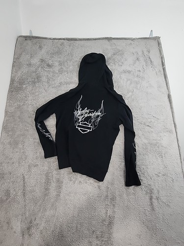 Harley Davidson Hoodie Womens 1W Black Pullover Henley Thermal Waffleknit Y2k - Picture 7 of 7