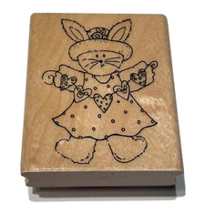 VALENTINE BUNNIES S465 wood mounted rubber stamp by JRL Design Company EUC