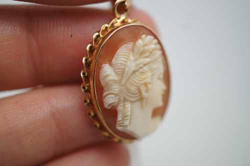 Antique 10K Gold Carved Neoclassical Cameo Shell Pendant Necklace 4.3g 16" - Picture 7 of 12