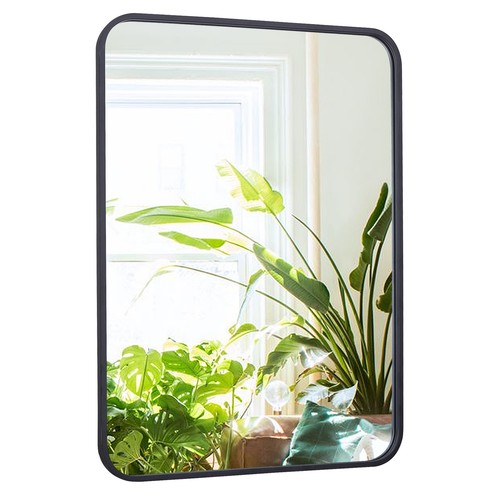 22" X 30" Black Metal Frame Wall Mount Mirror Rounded Corner for Bathroom Decor - Picture 2 of 12
