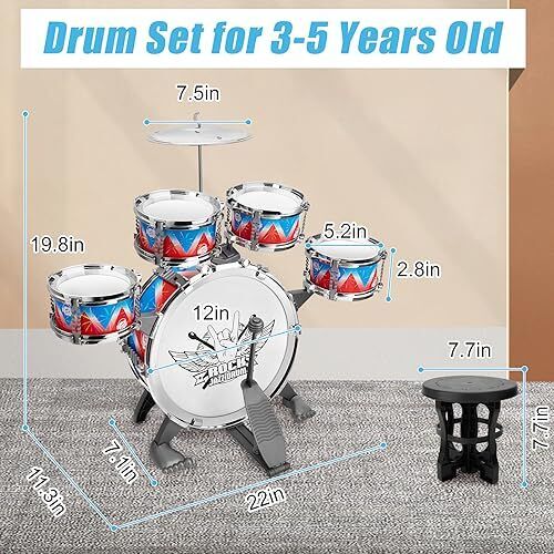 Juego de batería para niños pequeños Kit de batería de jazz con taburete Instrumentos musicales Juguetes Estilo B - Imagen 5 de 7