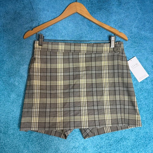ILTM Skort Women's Size S Plaid Yellow Gray Y2K 90s Retro Style Mini Skirt