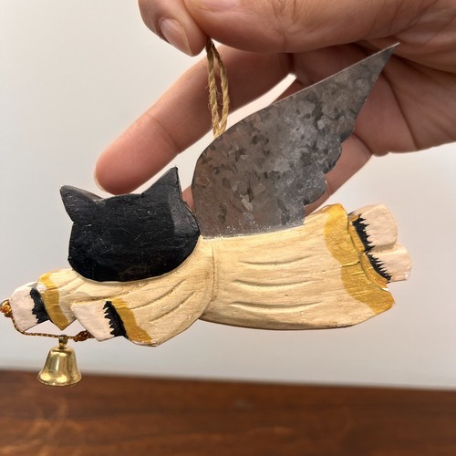 Lote de arte popular gato de madera pintado a mano adorno de ángel vintage chucherías gato dama - Imagen 3 de 21