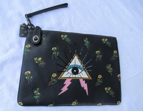 Muñequera Coach 1941 negra ojo piramidal/flores cierre giratorio cremallera superior 30- F51128 nueva con etiquetas - Imagen 1 de 17