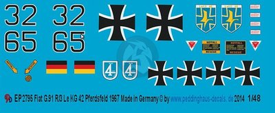 Peddinghaus 1/48 German Fiat G.91R/3 Markings LeKG 42 Pferdsfeld 1967 2795a Peddinghaus 1/48 German Fiat G.91R/3 Markings LeKG 42 Pferdsfeld 1967 2795a