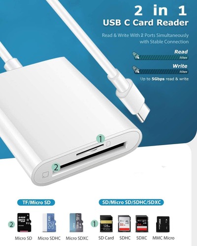 Lecteur de Carte USB C vers SD/TF, Adaptateur Carte Type C vers SD/Micro SD/SDXC/SDHC - Photo 5 sur 9