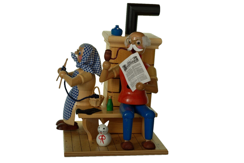 Smoking Man Hodrewa Erzgebirge Opa Grandma Stove Bench Jan Legler Tiled Folk Art - Picture 2 of 6