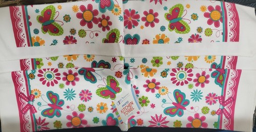 Set of 2 Same Kitchen Microfiber Towels (15"x25") MULTICOLOR BUTTERFLIES #4, AM - Picture 6 of 9