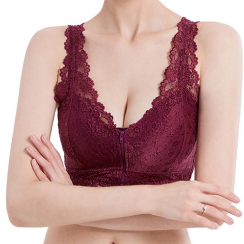 Front Zipper Bra Lace Bralettes For Women Comfort Full-Coverage Wirefree Bra - Picture 5 of 16