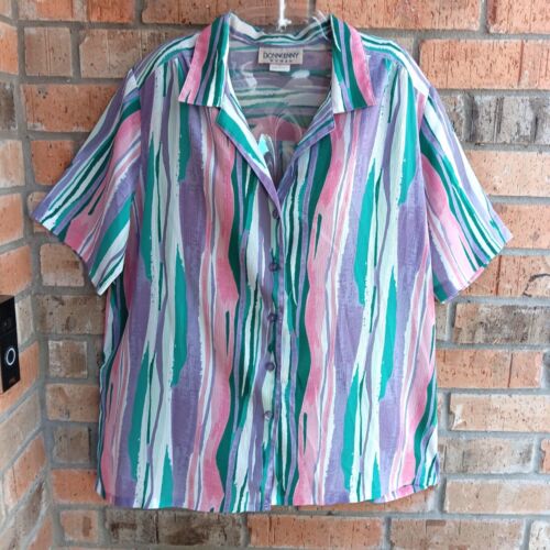 Donnkenny Women's Size 2X Shirt Top Blouse Short Sleeves Button Front Multicolor - Picture 7 of 9
