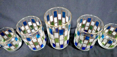 Libbey Nordic Gläser blau grün Goldrand MCM Becher oder Saft - Bild 19 von 28