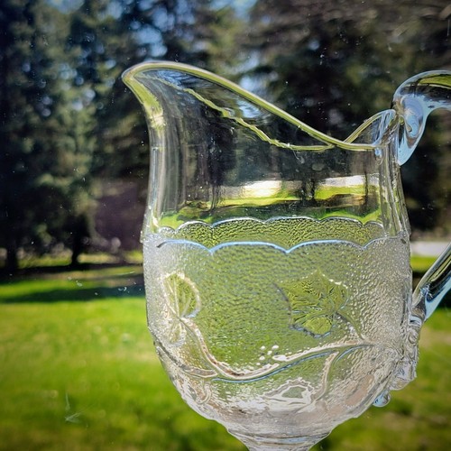 Antique EAPG Glass Creamer Budded Ivy Leaves c.1880s USA, Vintage Kitchen Decor - Picture 5 of 11